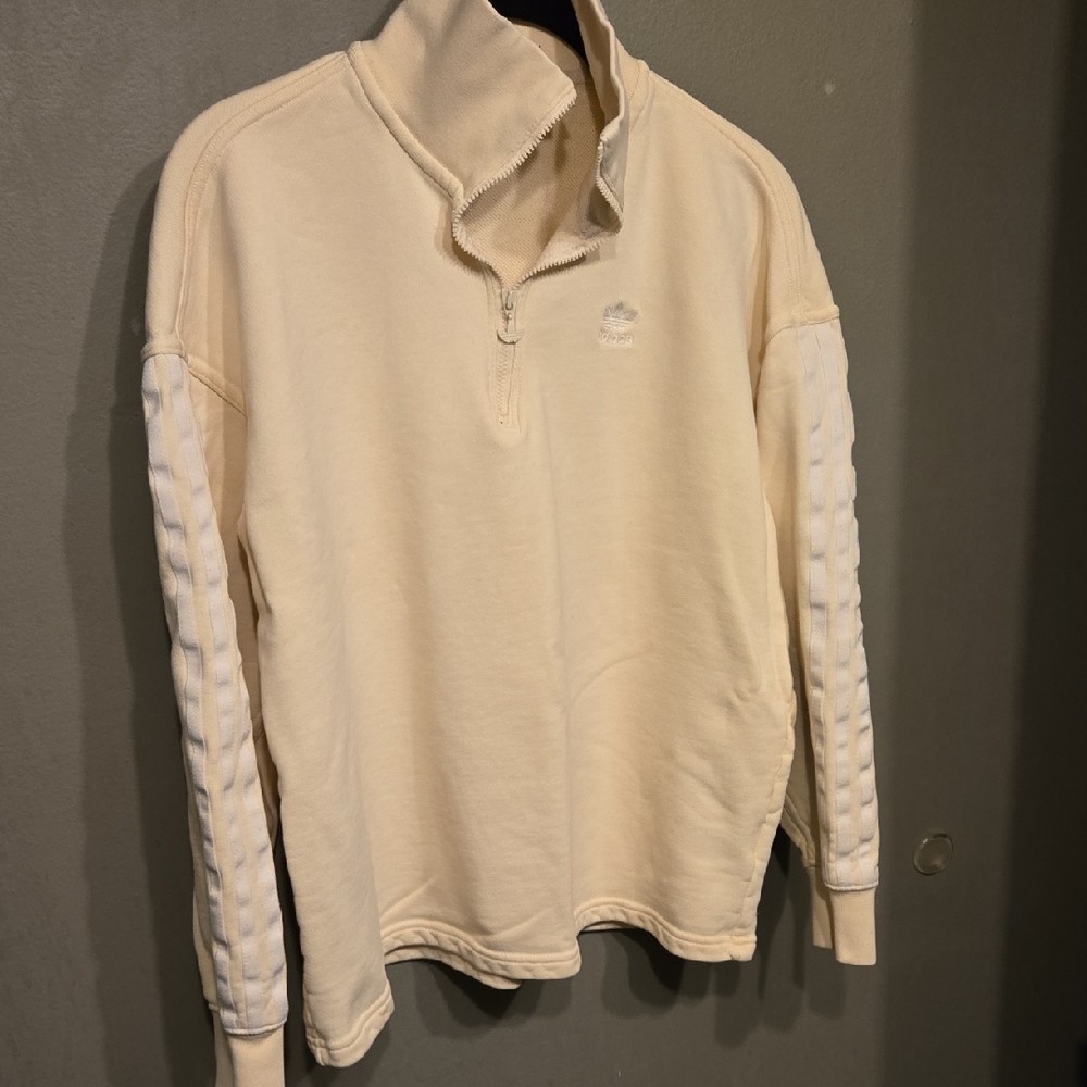 ADIDAS ORIGINALS light Beige Pullover with White Trefoi Sz S